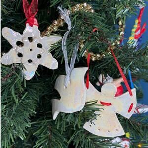 Handmade Ornaments Iridescent Salt Dough Angel, Dove, and Snowflake